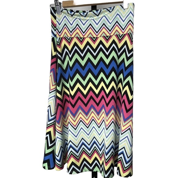 LulaRoe Skirt Knee Length High Wide Waist Pull On Colorful Zig Zag Stretch Small - Picture 1 of 3